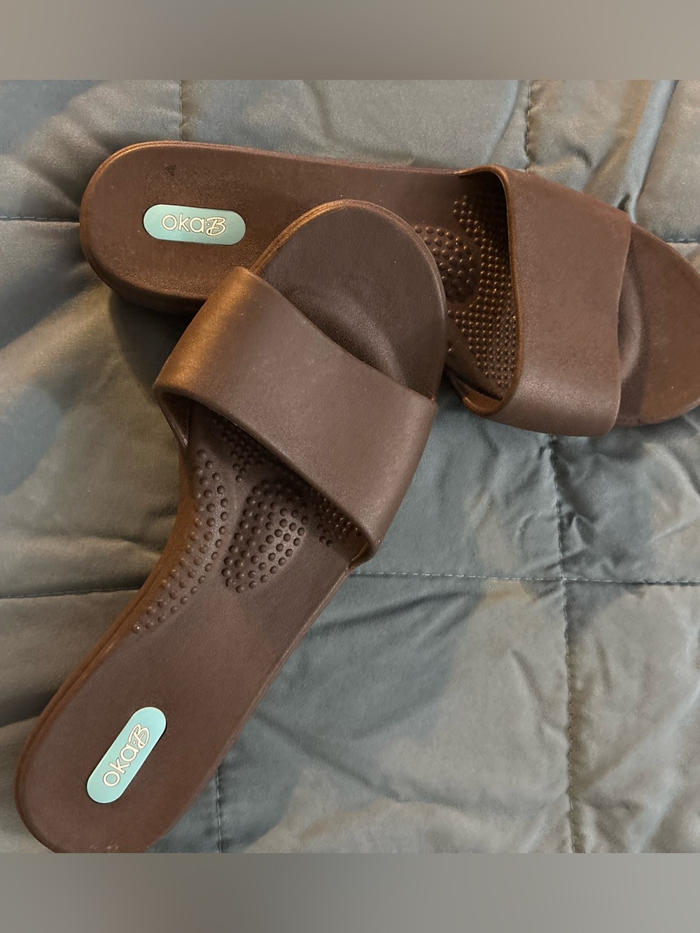 OKA b. Dark Brown Single-Strap Slide Sandals